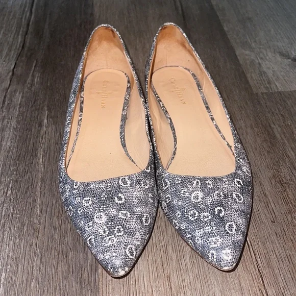 SOLD Cole Haan Animal Print Black Pointed Toe Flats - Picture 6 of 7